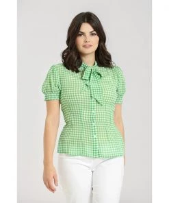 Women's Apparel Hell Bunny Anne Marie Blouse In Green Gingham