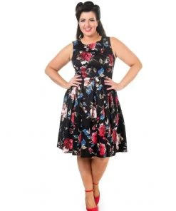 Dolly & Dotty Annie Swing Dress In Black Floral Print Women's Apparel