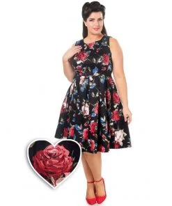 Dolly & Dotty Annie Swing Dress In Black Floral Print Women's Apparel