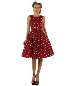 Dolly & Dotty Annie Swing Dress In Burgundy With White Dots