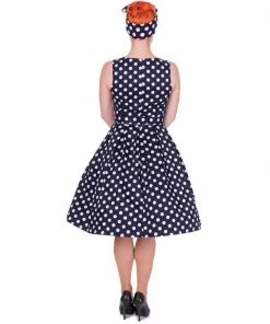 Dolly & Dotty Annie Swing Dress In Navy With White Dots Women's Apparel