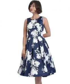 Dolly & Dotty Annie Swing Dress In White Rose Print Women's Apparel