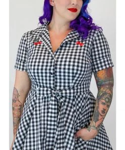 Women's Apparel Hemet Cherries Circle Dress In Black And White Gingham