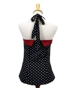ChicStar Foldover Halter Top In Black With White Dots