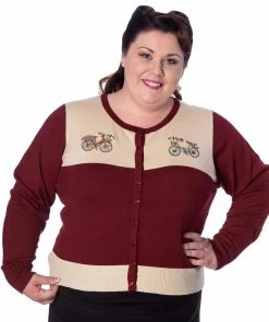 Banned Retro Bicycle Cardigan In Burgundy