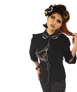 Banned Model Face Embroidered Blouse In Black