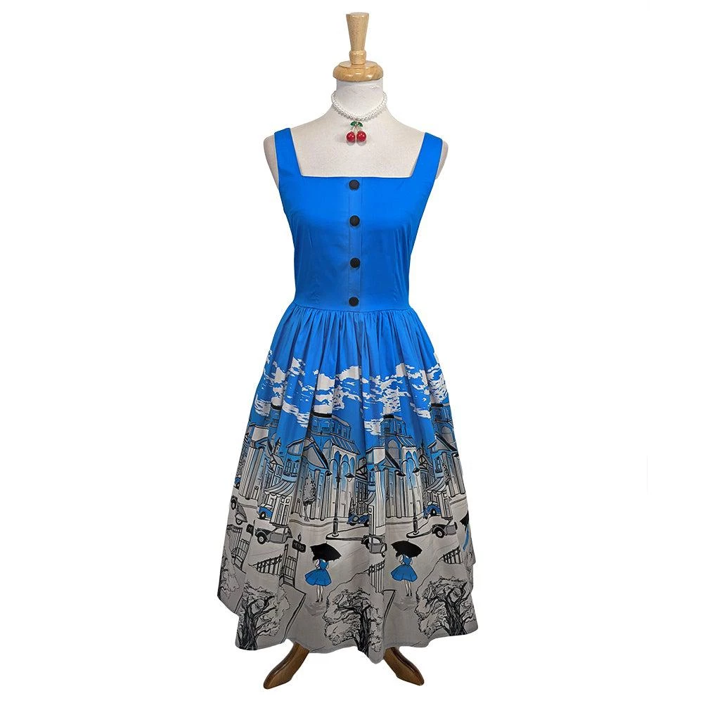 Women's Apparel Banned Apparel Paris Button Dress In Blue 5 Women's Apparel Banned Apparel Paris Button Dress In Blue