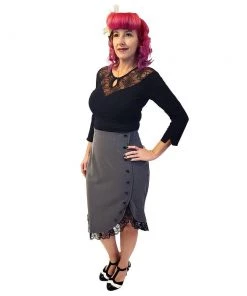ChicStar Rockabilly Polka Dot Wiggle Skirt In Grey Women's Apparel