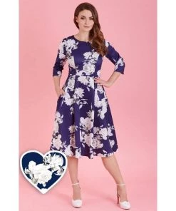 Dolly & Dotty Beatrix Swing Dress In White Rose Print