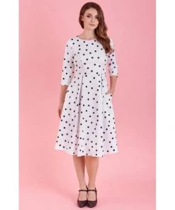 Dolly & Dotty Beatrix Swing Dress In Black Polka Dot Print Women's Apparel