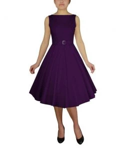 ChicStar Bella Belted Swing Dress In Purple Women's Apparel