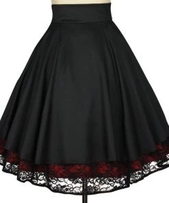 ChicStar Bernadette Lace Overlay Skirt In Black & Red