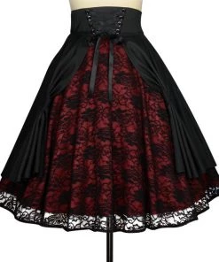 ChicStar Bernadette Lace Overlay Skirt In Black & Red