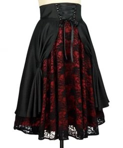 ChicStar Bernadette Lace Overlay Skirt In Black & Red