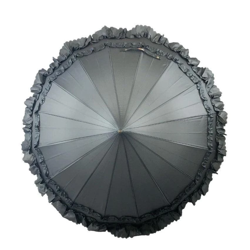 Women's Apparel Soake Classic Frilly Pagoda Umbrella In Black 4 Women's Apparel Soake Classic Frilly Pagoda Umbrella In Black