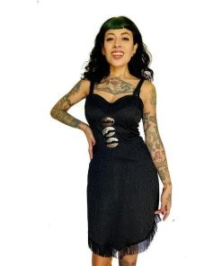 Women's Apparel Switchblade Stiletto Dolly Concho Fringe Dress In Black Leopard