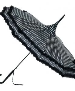 Women's Apparel Soake Frilly Pagoda Umbrella In Black Polka Dots