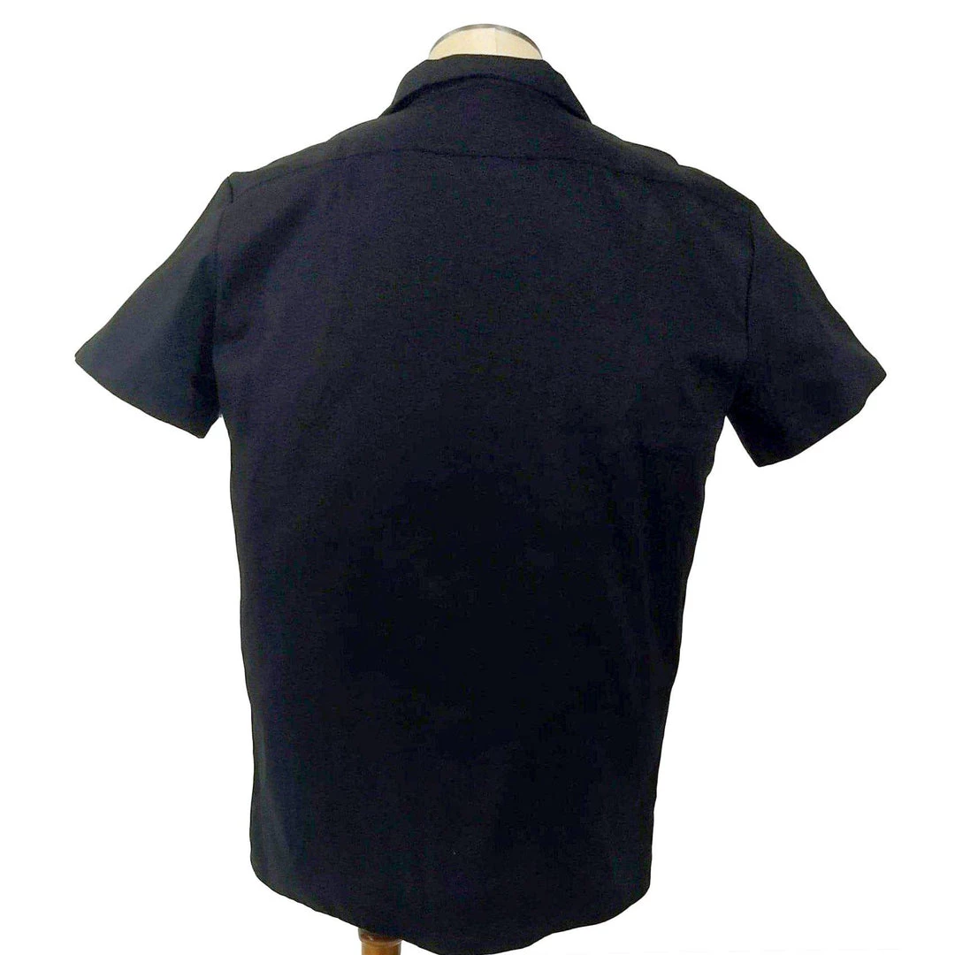 Glitz Glam And Rebellion GGR Men's Bowling Shirt In Black With Blue Panels 4 Glitz Glam And Rebellion GGR Men's Bowling Shirt In Black With Blue Panels