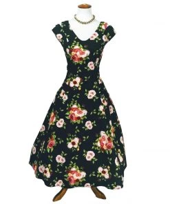 ChicStar Betty Drop-Waist Floral Swing Dress In Black Women's Apparel