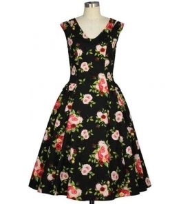 ChicStar Betty Drop-Waist Floral Swing Dress In Black Women's Apparel