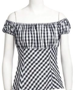 Glitz Glam And Rebellion Pinup Peasant Blouse In Black Gingham Women's Apparel
