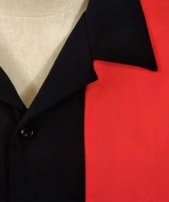 Glitz Glam And Rebellion Men's Bowling Shirt In Black With Red Panels Men's Apparel