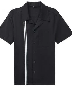Glitz Glam And Rebellion Men's Apparel Men's Bowling Shirt In Black With White Stripes