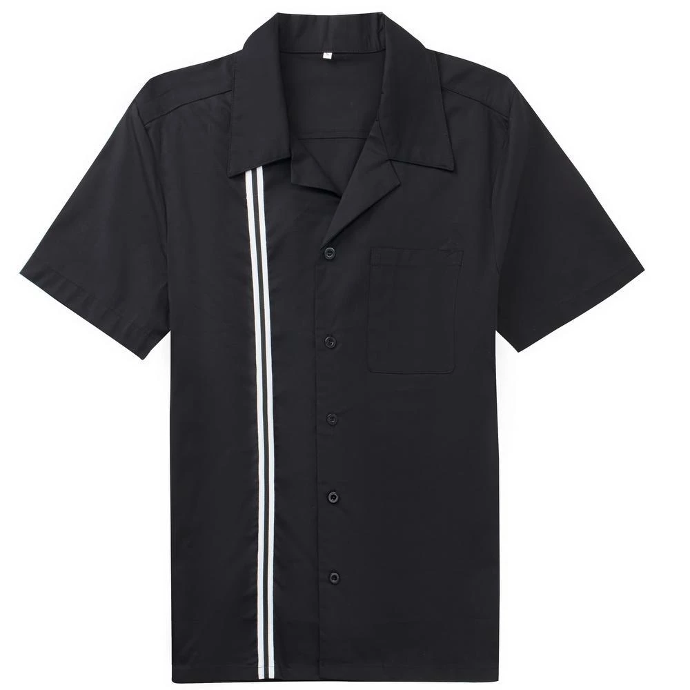 Glitz Glam And Rebellion Men's Apparel Men's Bowling Shirt In Black With White Stripes 3 Glitz Glam And Rebellion Men's Apparel Men's Bowling Shirt In Black With White Stripes