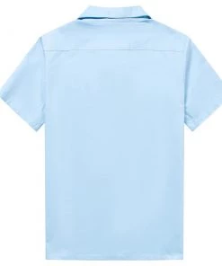 Glitz Glam And Rebellion Men's Bowling Shirt In Sky Blue With Donut Print Panel