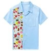 Glitz Glam And Rebellion Men's Bowling Shirt In Sky Blue With Donut Print Panel