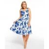 Eva Rose V-Neck Swing Dress In Wedgewood Blue Rose Print Women's Apparel