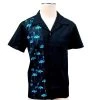 Glitz Glam And Rebellion Men's Apparel Men's Bowling Shirt With Blue Flamingo Panel