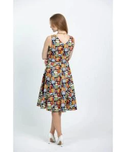 Eva Rose V-Neck Swing Dress In Book Print Women's Apparel