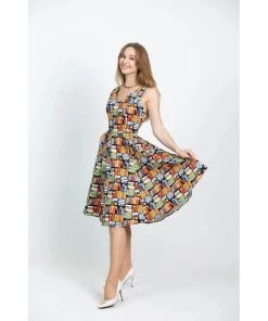 Eva Rose V-Neck Swing Dress In Book Print Women's Apparel