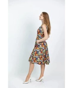 Eva Rose V-Neck Swing Dress In Book Print Women's Apparel