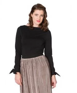 Banned Long Sleeved Bow Top In Black Women's Apparel