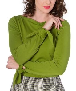 Banned Long Sleeved Bow Top In Green