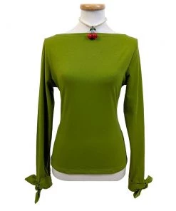 Banned Long Sleeved Bow Top In Green