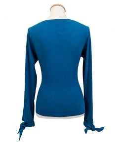 Banned Long Sleeved Bow Top In Turquoise Women's Apparel