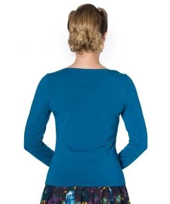 Banned Long Sleeved Bow Top In Turquoise Women's Apparel