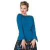 Banned Long Sleeved Bow Top In Turquoise Women's Apparel