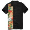 Glitz Glam And Rebellion Men's Bowling Shirt In Black With Retro Beach Babes Panel