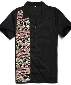 Glitz Glam And Rebellion Men's Bowling Shirt In Poker Night Print Men's Apparel