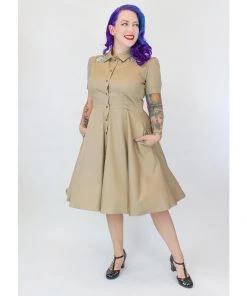 Women's Apparel Hemet Embroidered Succulent Circle Dress In Khaki