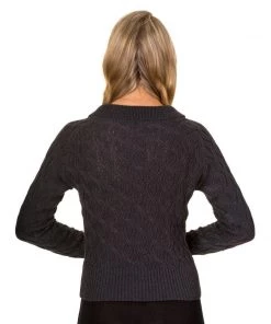 Banned Crystal Air Cable Knit Cardigan In Charcoal Women's Apparel
