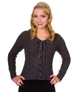 Banned Crystal Air Cable Knit Cardigan In Charcoal Women's Apparel
