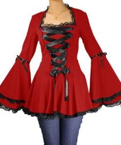 ChicStar Calliope Lace Corset Top In Red