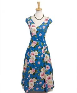 ChicStar Women's Apparel Betty Drop-Waist Floral Swing Dress In Blue