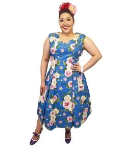 ChicStar Women's Apparel Betty Drop-Waist Floral Swing Dress In Blue
