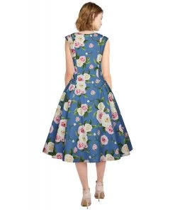 ChicStar Women's Apparel Betty Drop-Waist Floral Swing Dress In Blue